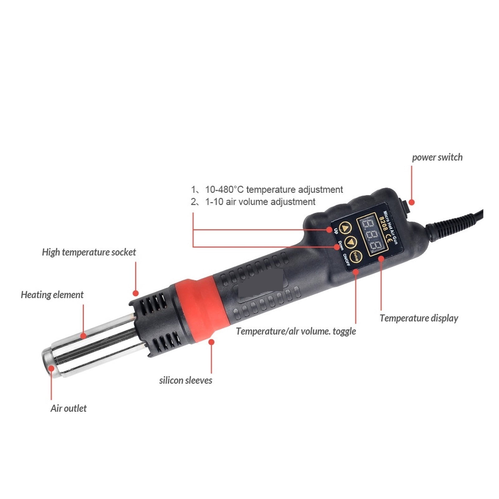 Hot Air Gun,8208 Micro Rework Soldering Station LCD Digital Hair Dryer For Soldering,Heat Gun Welding Repair Tools ,Wide Applications