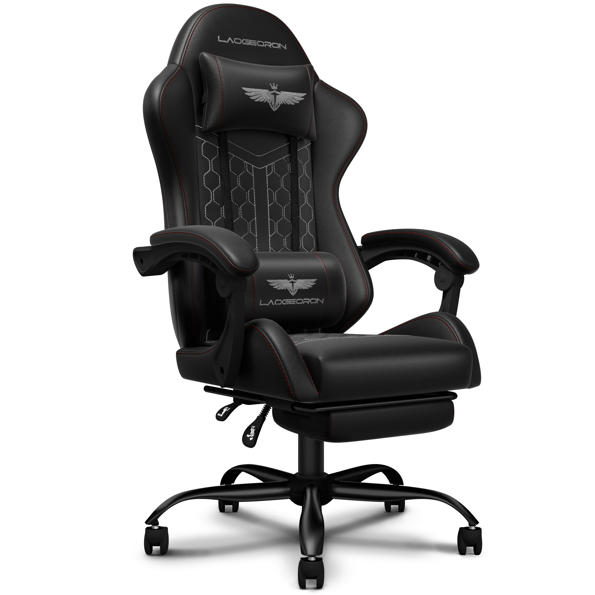 LaoGeoRon Gaming Chair, Ergonomic Computer Gaming Chair with Footrest, Headrest and Lumbar Support, Height Adjustable Desk Chair with 360° Swivel Seat for Office,Gaming