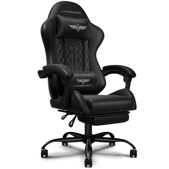 LaoGeoRon Gaming Chair, Ergonomic Computer Gaming Chair with Footrest, Headrest and Lumbar Support, Height Adjustable Desk Chair with 360° Swivel Seat for Office,Gaming