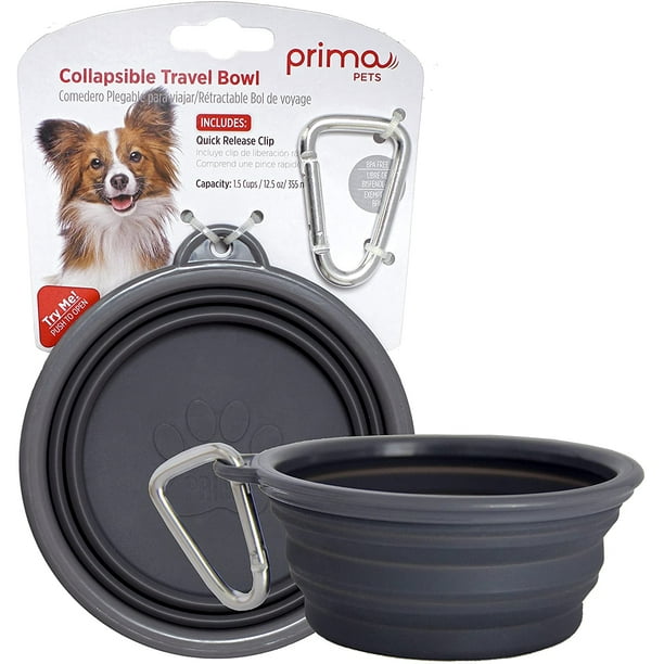 Cuenco plegable de silicona para viajes acuáticos Prima Pet Grey, 350 ml