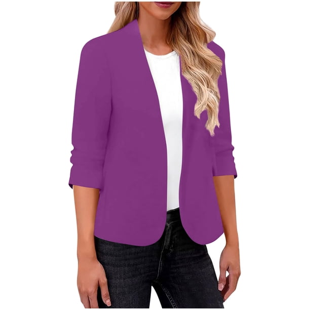 Blazer de moda para mujer, blusas de color liso, manga larga, cuello en V, chaqueta de traje informal, blusa de poliéster para mujer