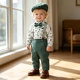 thumbnail image 2 of Toddler Boy Outfits Star Print Lapel Long Sleeve Romper And Trousers Suspenders Hat 4 Piece Wedding Wear Baby Boys' Clothing Sets Size 12-18 Months, 2 of 9