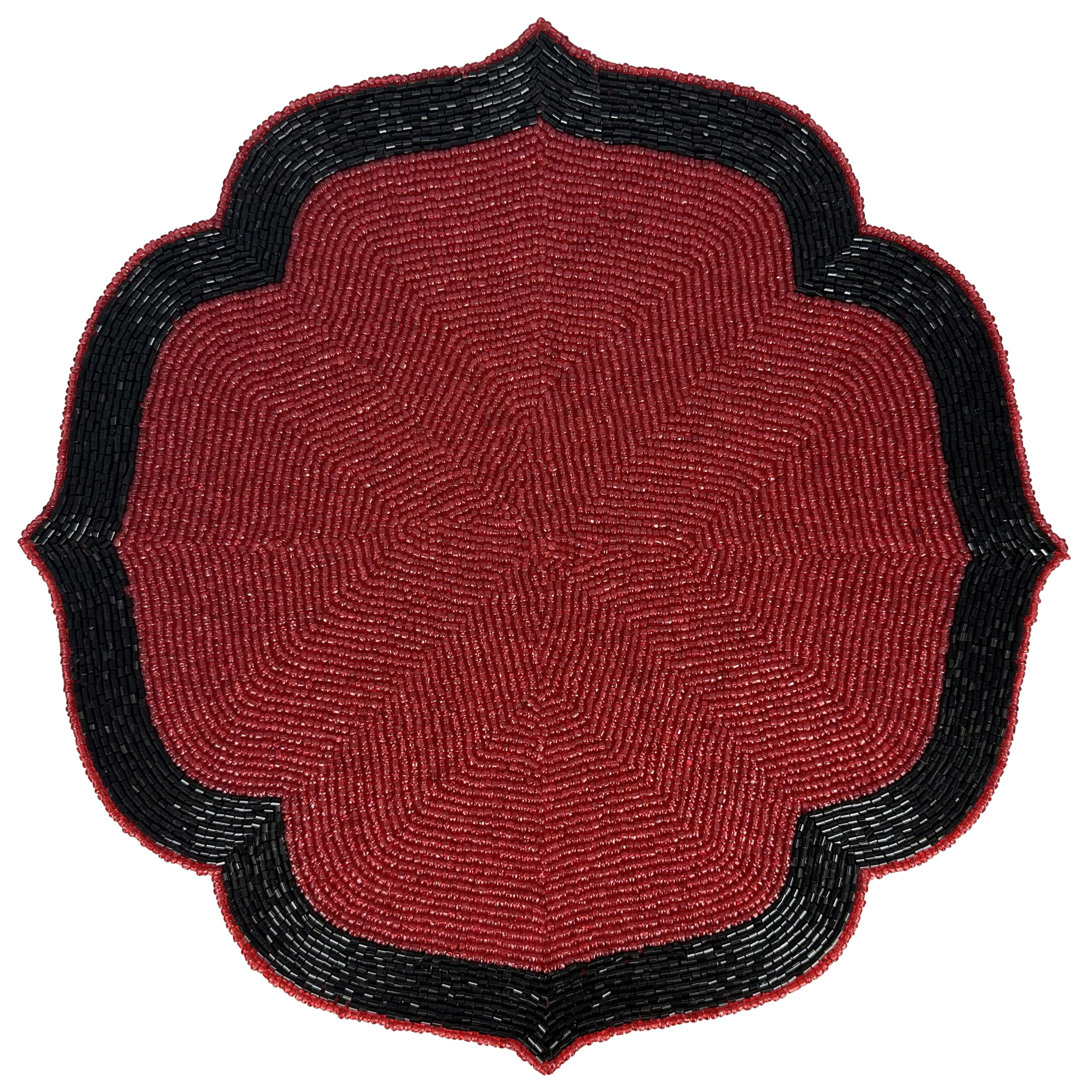 Decozen Deep Red and Black Beaded Placemats for Dining Table - Set of 4-14 Inches for Kitchen Decor Scratch Heat Resistant Charger Durable Tablemats