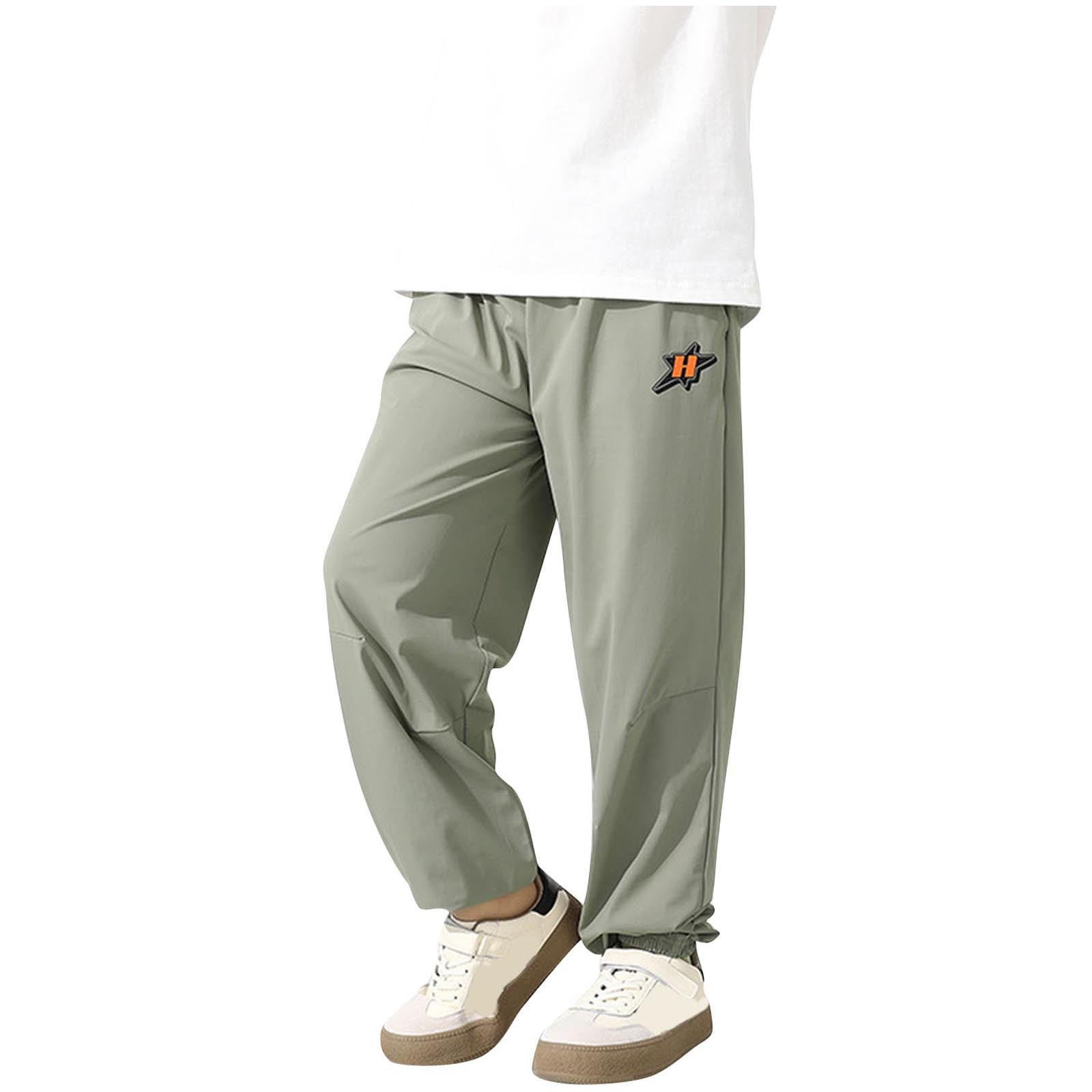 DeHolifer Sports Pants for Boys Elastic Waisted Casual Printed Wide Leg Lightweight Loose Comfy Athletic Pants 11 Years