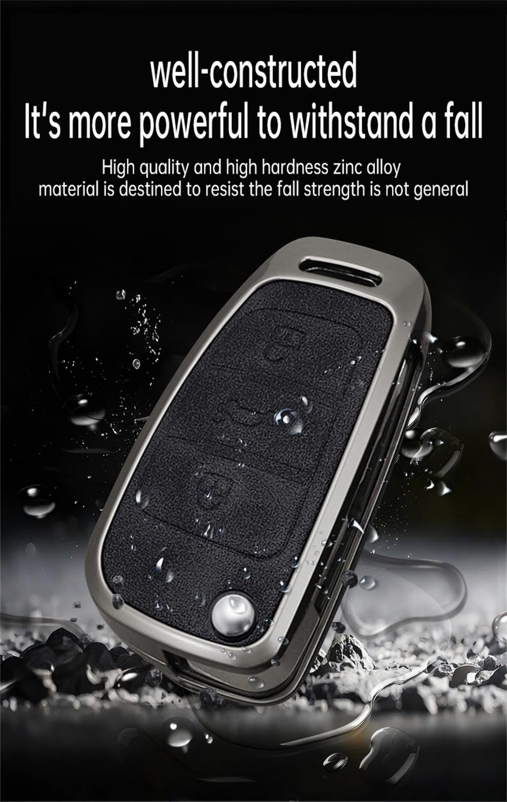 Fit for Audi Flip Key Fob Cover with Keychain Metal Car Key Shell Case Leather Key Holder for A1 A3 A4 A5 A6 A6L A8 Q2 Q3 Q5 Q7 TT TTS R8 S3 S4 S5 S6 RS3 RS4 RS Key Remote