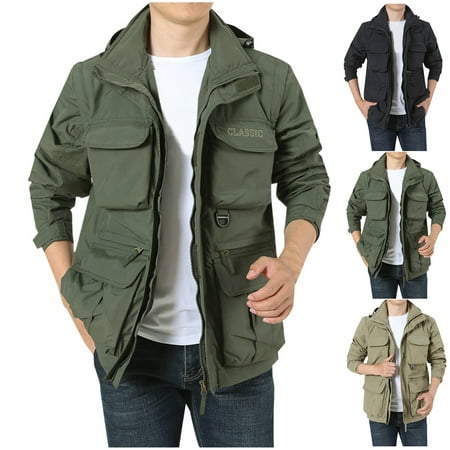 CFLVAEK Big and Tall Rain Jackets for Men With Detachable Hood Lightweight Waterproof Outdoor Coat with Pockets Loose Fit Zip Up Hiking Travel Jacket Black XXXXXL