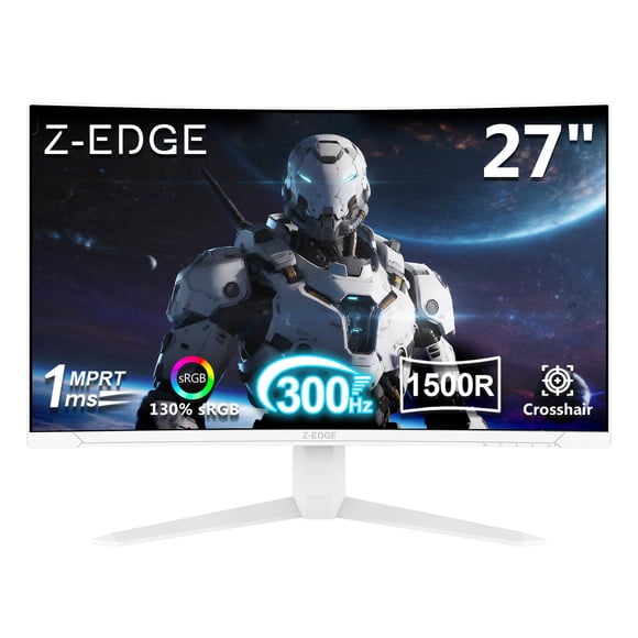 Monitor Curvo Para Juegos Z-Edge De 27 Pulgadas Fhd 1080P 300 Hz Monitor Curvo 1500R Monitor De Computadora Mprt 1 Ms Monitor 16,7 Millones De Colores Ug27S 2 Puertos Dp 1.4 Y 2 Puertos Hdmi 2.0 (Blan