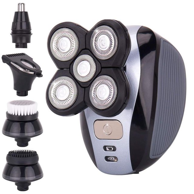 Kit de afeitado y cuidado eléctrico 5 en 1 para hombres: barba de cinco cabezas, maquinilla de afeitar para una apariencia calva perfecta, inalámbrica y recargable