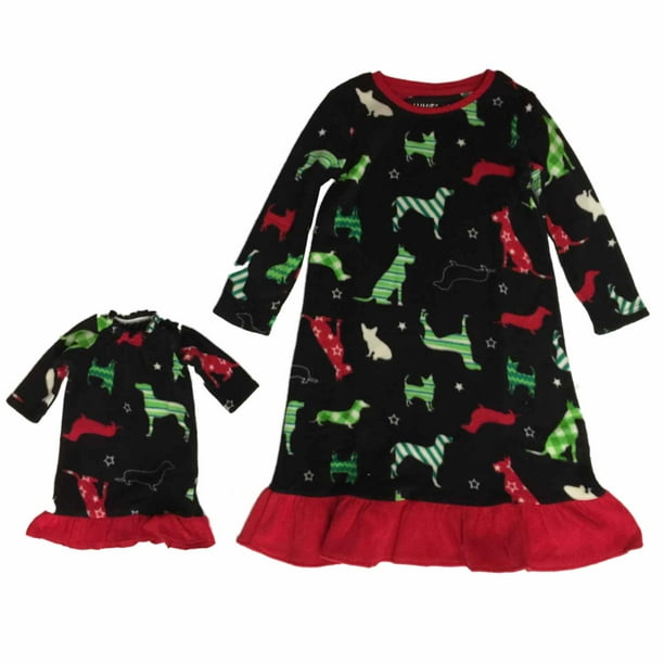 Jammies For Your Families Toddler Girls Black Fleece Puppy Dog Holiday Nightgown Baby Doll Gown Set Walmart Com Walmart Com