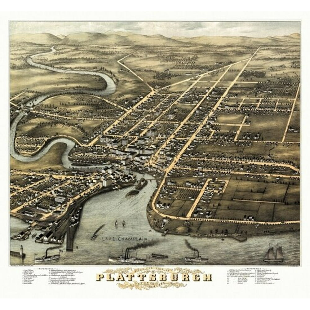 Historic Map of Plattsburgh New York 1877 Clinton County Poster Print