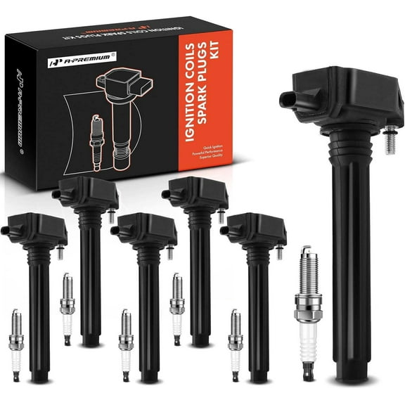 A-Premium Set of 6 (Black) Ignition Coil Pack and Iridium Spark Plugs Compatible with Jeep Grand Cherokee 2011-2015, Wrangler 2012-2017 & Dodge Grand Caravan 2011-2020, V6 3.6L