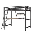 thumbnail image 3 of Metal Loft Bed, Twin Size Bed Frame with Built-in Desk for Kids, Modern Storage Bed with Stroage Shelf and Inclined Ladder, Full-length Safety Rails, No Box Spring Needed, Black, 3 of 7