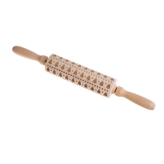 TIMIFIS Rolling Pin Christmas Rolling Pin Engraved Carved Wood Embossed Rolling Pin Kitchen Tool Kitchen Gadgets