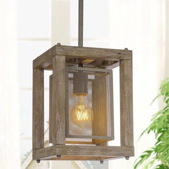 LNC Farmhouse Wood Chandelier Square Shape Mini Kitchen Island,