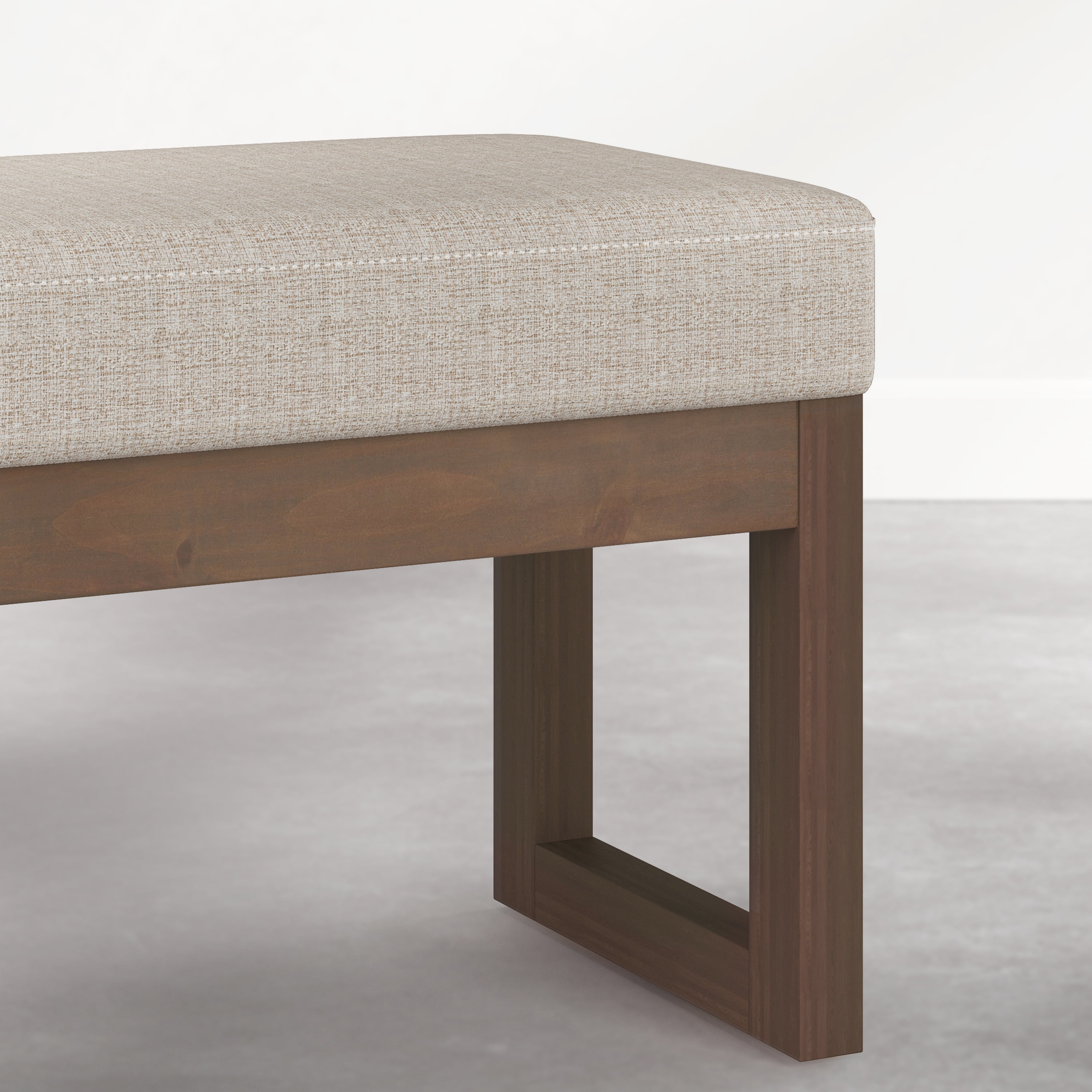 Simpli Home Milltown 27 inch Wide Solid Wood Rectangular Upholstered Footstool Bench, Beige Cream