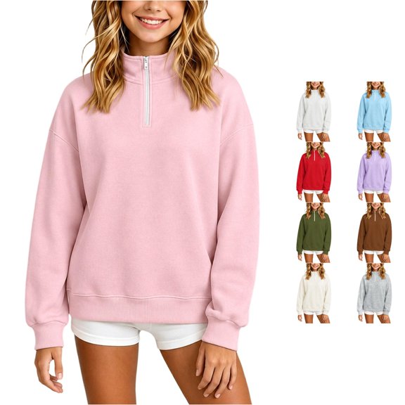 PLHWHYQ Girls' Zip Neck Hoodie for Little Girls – Cozy Kids' Casual Sweatshirt with Stand Up Collar Lightweight Winter Layer Pink 11-12 Years