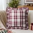 thumbnail image 4 of Kuokaa Burgundy Plaid Ruffle Christmas Throw Pillow with Insert, Decorative Checkered Cushion for Sofa Couch Chair Bed Farmhouse Holiday Home Decor, 17.72 x 17.72 in, 4 of 7