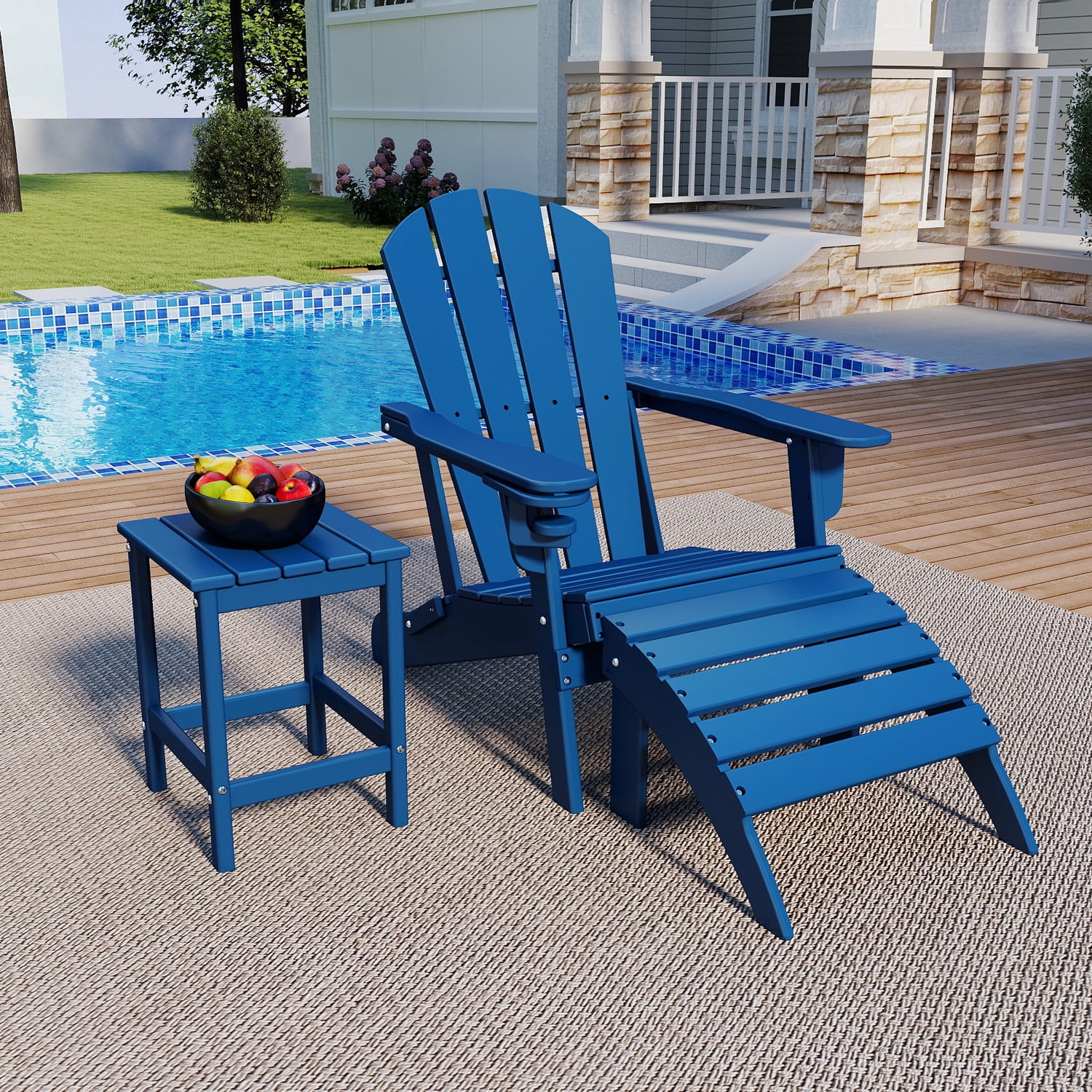 FODINGHILL Outdoor Side Table Set of 2,All Weather HDPE Adirondack Patio Table,Square End Table for Pool Balcony Deck Porch Lawn Backyard,Blue