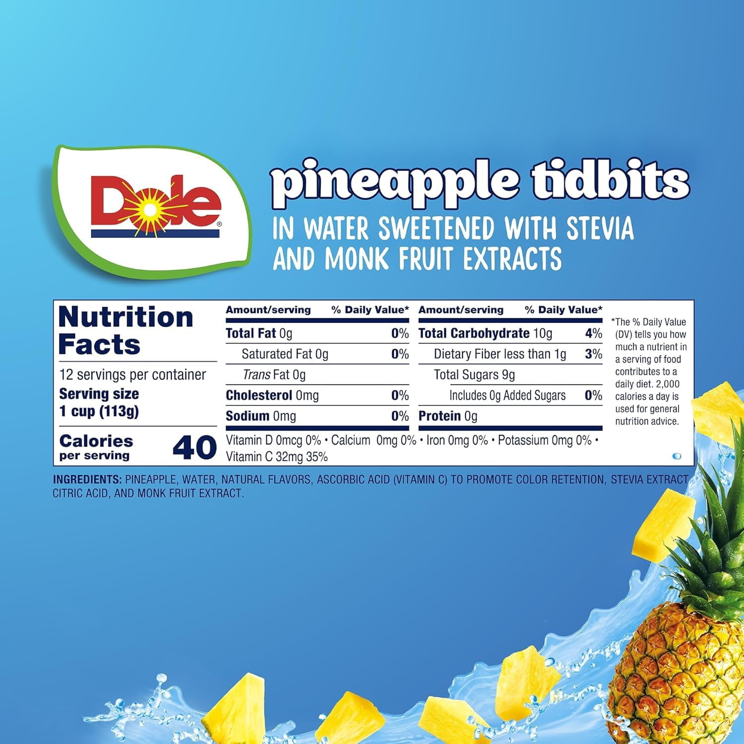Dole Pineapple Tidbits with No Sugar Added - Dole Fruit Bowls Snacks