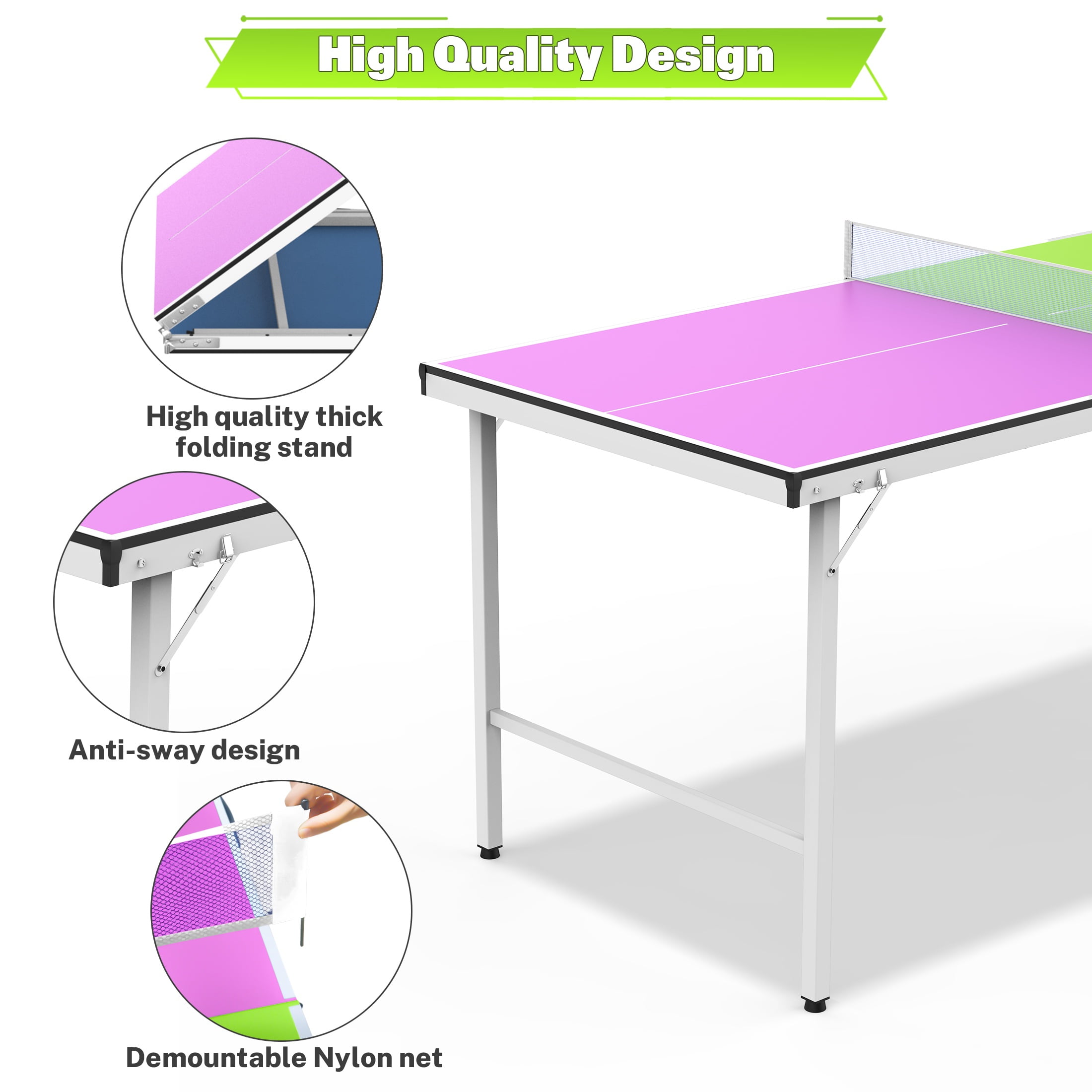 5ft Mid-Size Table Tennis Table Foldable, Portable Ping Pong Table Set for Indoor & Outdoor Games, SEGMART High-Performance Ping Pong Paddle 2 Player Set, Easy Assembly and Adujstable Ping Pong Table