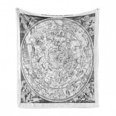 Constellation Soft Flannel Fleece Throw Blanket, Detailed Vintage Boreal Hemisphere Astronomy Antique Artwork Print, Cozy Plush for Indoor and Outdoor Use, 70" x 90", Grey, by Ambesonne