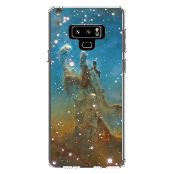 DistinctInk Clear Shockproof Hybrid Case for Samsung Galaxy Note 9 - TPU Bumper, Acrylic Back, Tempered Glass Screen Protector - Eagle Nebula Blue Green - Astronomy