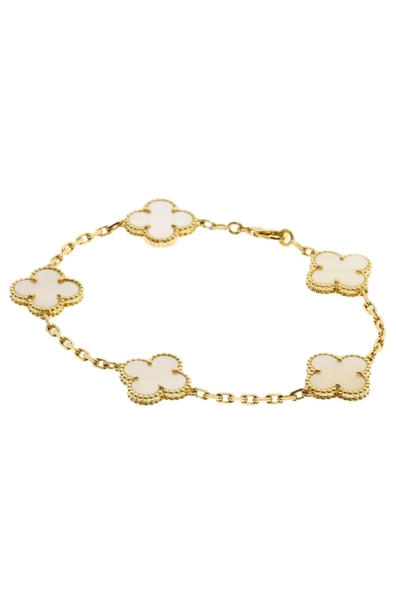 Pre-Owned Van Cleef & Arpels Vintage Alhambra Shell Bracelet 18K Yellow Gold Women's