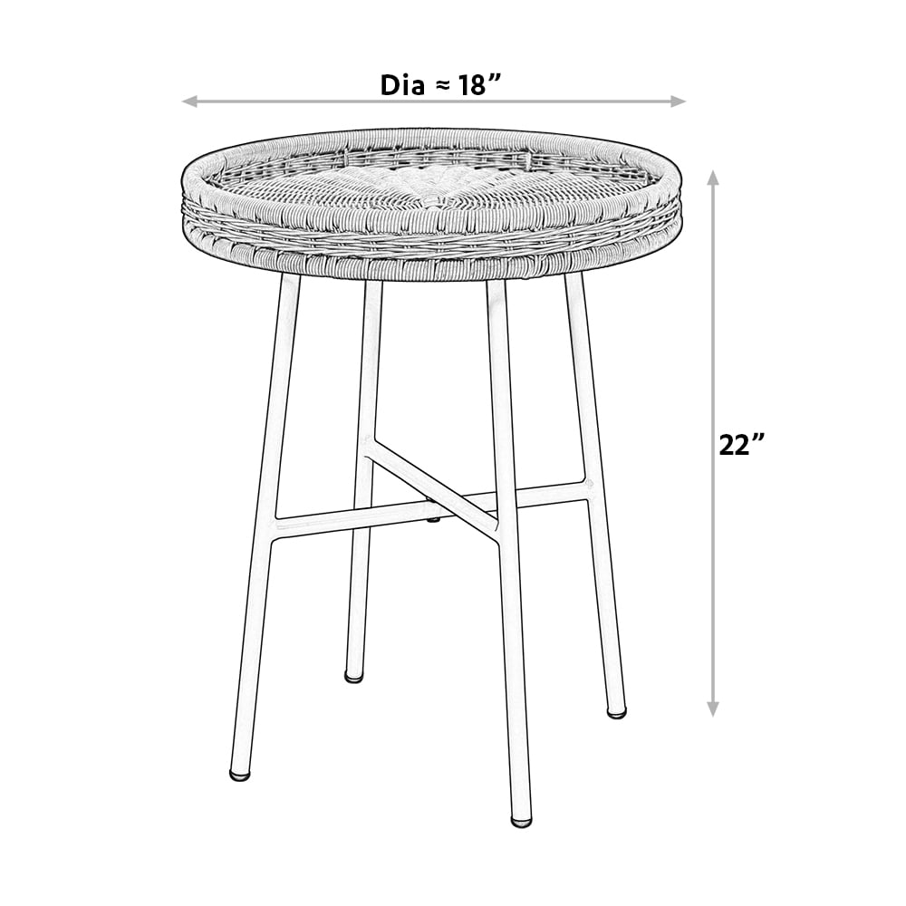 Abble Indoor Outdoor Side Tables, Wicker Small Round Metal End Table, Weather Resistant Rattan Accent Table for Patio, Yard, Balcony, Natural