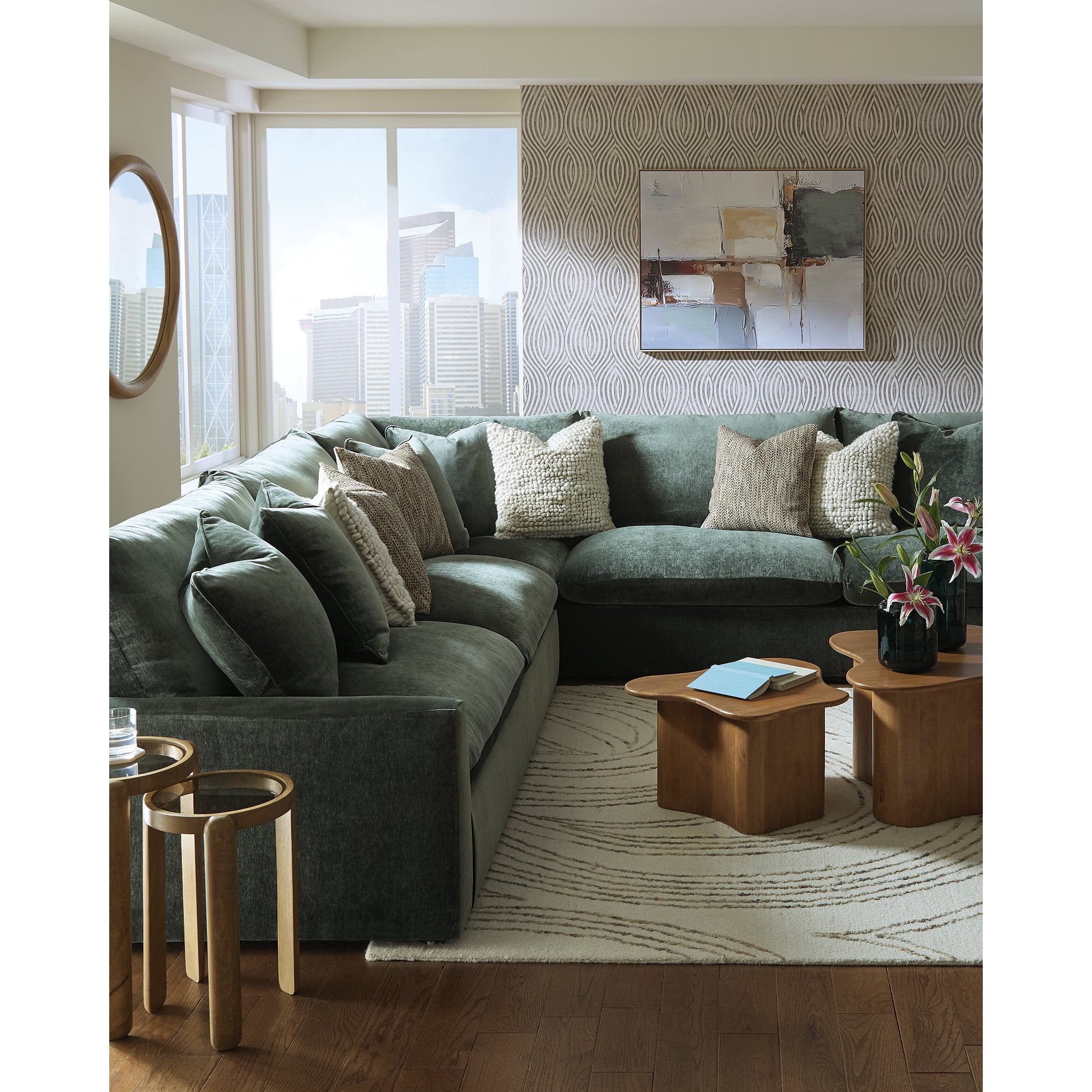 Signature Design by Ashley Jossor Accent Table Set, Mango Wood with Glass Tops, Light Brown