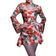 thumbnail image 1 of Qmyliery Women Bodycon Dress, Floral Print High Neck Hollow-Out Long Flared Sleeve One-Piece for Ladies, Red, 1 of 9