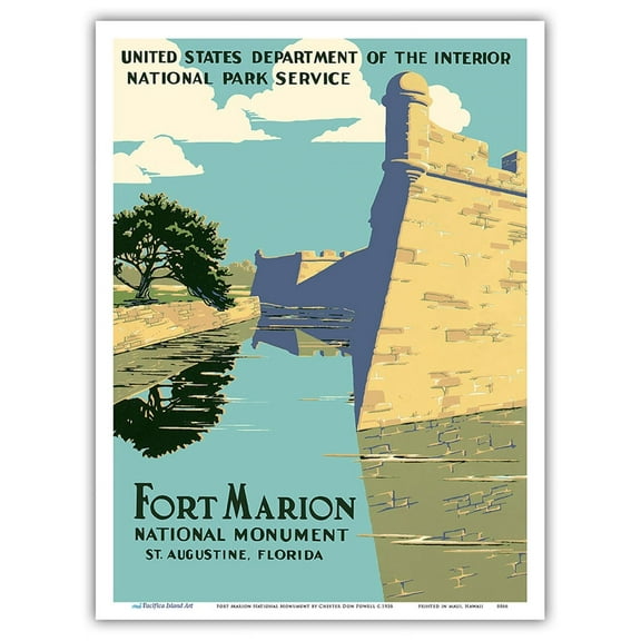 Fort Marion National Monument - St. Augustine Florida - Vintage Travel Poster by Chester Don Powell c.1938 - Master Art Print (Unframed) 9in x 12in