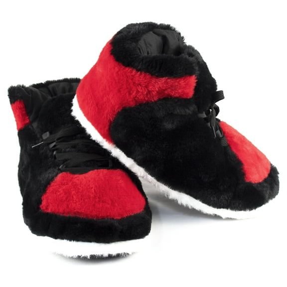 Yours 2 Keep Bred Plush Sneaker Slippers, Fluffy Oversized Big Shoe, Unisex One Size Fits Most Mens, Womens, and Kids