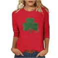 thumbnail image 2 of St. Patrick's Day Shirt for Women Ireland Large Textured Shamrock Graphic T-Shirt 3/4 Sleeve Crewneck Casual Loose Festival Apparel Irish Pride Gift, 2 of 4