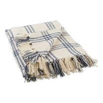 Contemporary Home Living Blue and White Plaid Rectangular Cotton Decorative Throw 50" x 60"