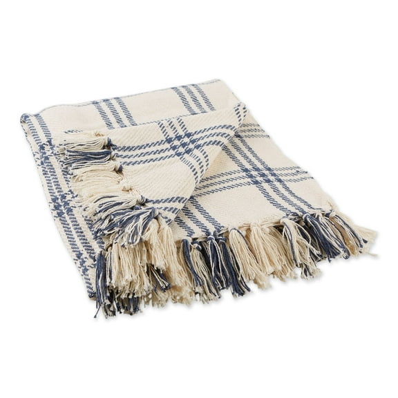 Contemporary Home Living Blue and White Plaid Rectangular Cotton Decorative Throw 50" x 60"