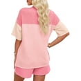 thumbnail image 5 of Fantaslook Color Block Two Piece Sets for Women Texture Crew Neck Short Sleeve Tops and Shorts Outfits Loungewear with Pocket, 5 of 8