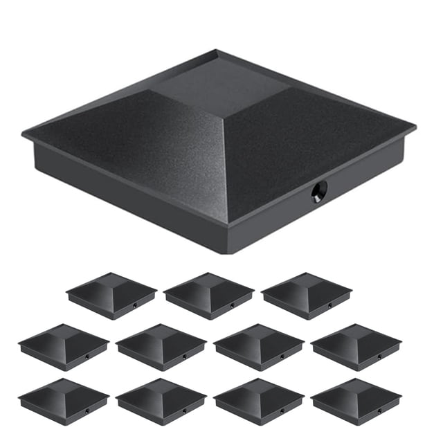 12 tapas para postes de cerca, cubiertas de plástico para postes de cerca de terrazas o pasillos, con tornillos, color negro