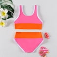 thumbnail image 3 of Ticikt Girls Color Block Two Piece Bikini Set, U-Neck Sleeveless Split Kids Summer Swimwear,Color:Orange,Size:3-4 Years, 3 of 8