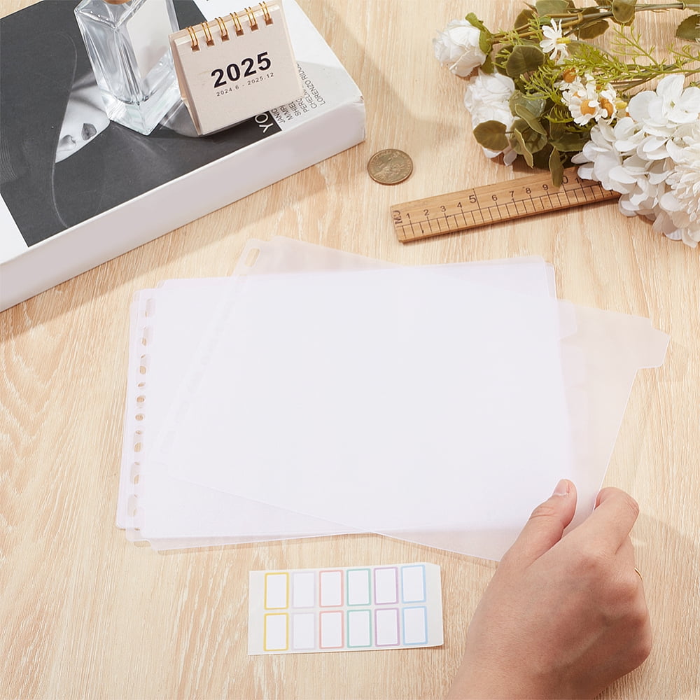 Plastic Index Tab Divider Sheets for Discbound Notebooks with Plastic Stickers White 335x222x0.7mm