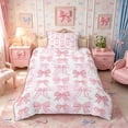 thumbnail image 2 of Meiyoeat Cute Bow Print Twin Duvet Cover, Watercolor Gingham Pattern Twin Bedding, Pink White,2pcs,No Comforter,Pink Reversible, 2 of 5