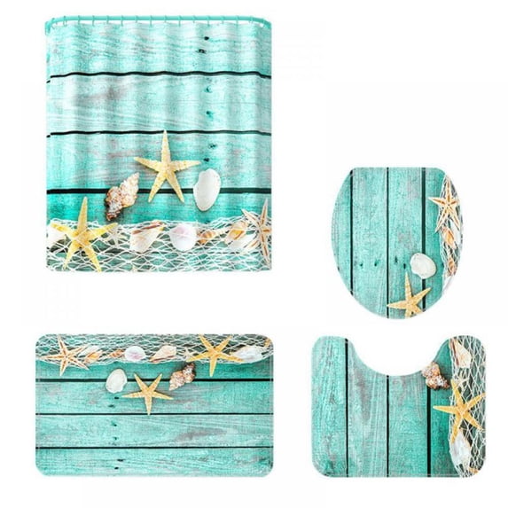 4pcs Shower Curtains Set, 4pcs Shower Curtain Set with Non-Slip Rugs, Toilet Lid Cover and Bath Mat, Durable Waterproof Polyester Bath Curtain Sets with 12 Hooks for Bathroom