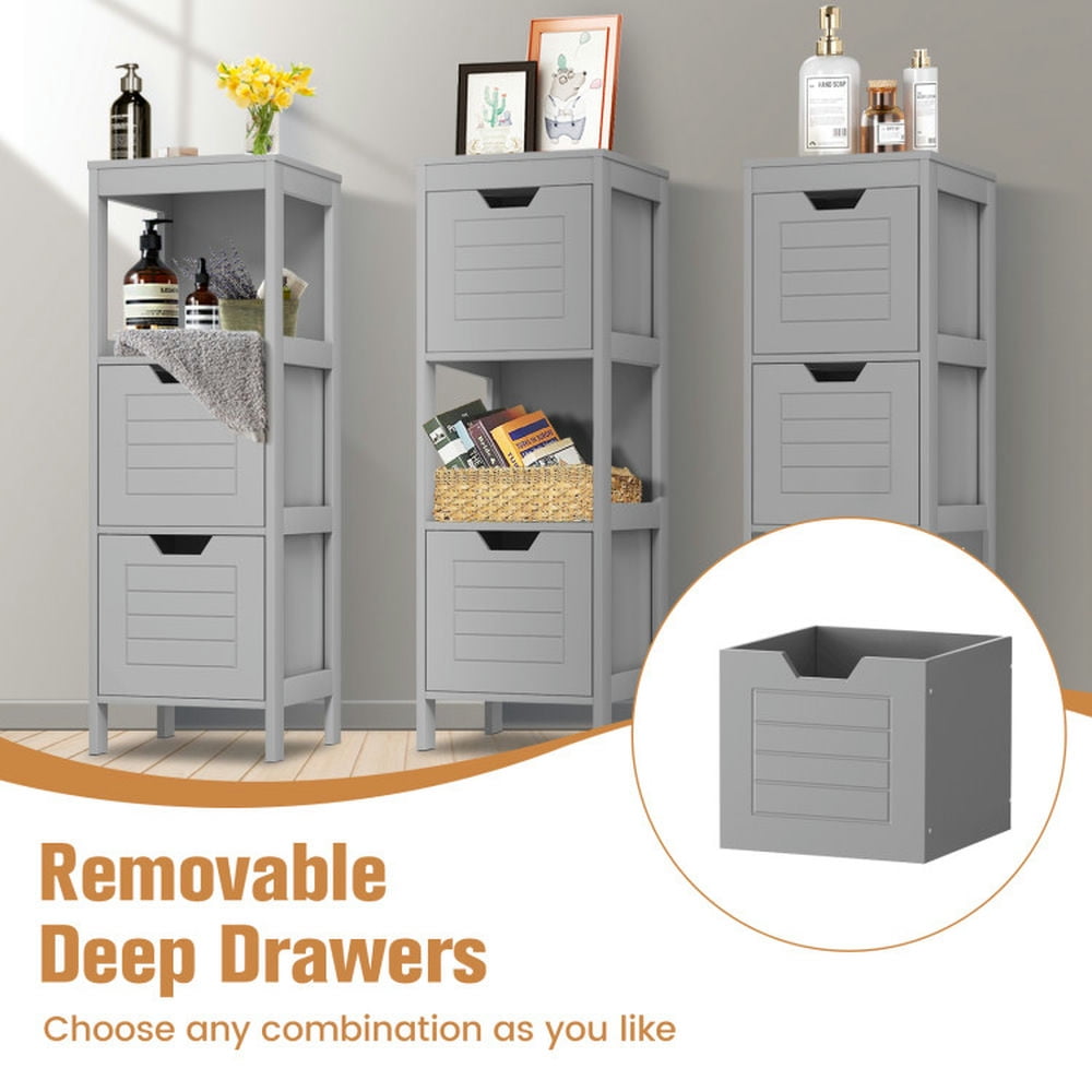 Finihen Storage Cabinet, Floor Cabinet, Bathroom Wooden Floor Cabinet Multifunction Storage Rack Stand Organizer, for Bathroom, Living Room, Bedroom, Kitchen, Gray