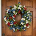 thumbnail image 3 of Miwamany Patriotic Wreath for Front Door 4th of July Wreath Independence Day White Blue Red Garland for Memorial Day Veterans Day Front Door Decoration Hanging Ornaments, 3 of 5