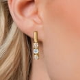 thumbnail image 3 of Gem Stone King 18K Yellow Gold Plated Silver Peach Morganite and White Topaz Drop Dangle Earrings for Women | 1.40 Cttw | Gemstone October Birthstone | Round 5MM, 3 of 6