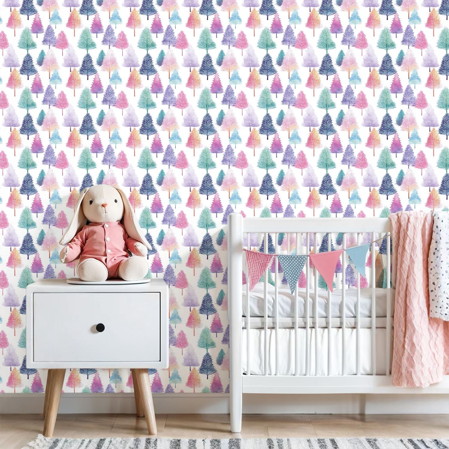 Peel and Stick Wallpaper 23.6in x 9.8ft Watercolor Pastel Trees Seamless Whimsical Contact Paper Vinyl Waterproof Self Adhesive Wall Paper for Bedroom Shelf Cabinet Renter Friendly