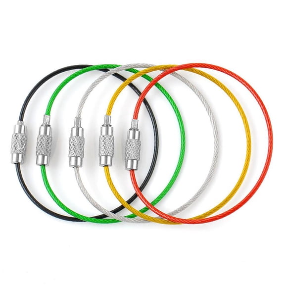 Mini Size Screw Locking Stainless Steel Wire Keychain Random Rope Key Holder Keyring