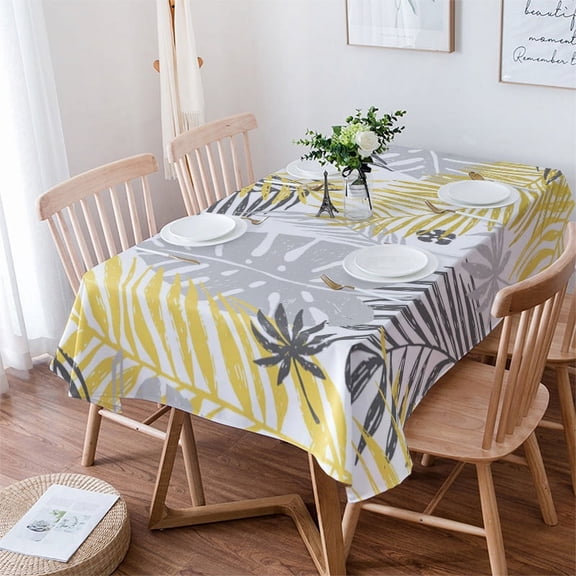 Palm Leaves Yellow Gray Tablecloths Waterproof Kitchen Items Coffee Table For living Room Home Decor