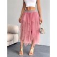 thumbnail image 6 of Womens Irregular Mesh Tulle Skirt High Waist Versatile Slimming Layered Tutu Skirt Pink M, 6 of 7