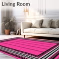 thumbnail image 2 of ODIKA 6'x9' Machine Washable Non-Slip Area Rug, Classic Pinstripe Elegance with Interlocking Houndstooth Detailing High Traffic Rug, Pink, 612047, 2 of 7