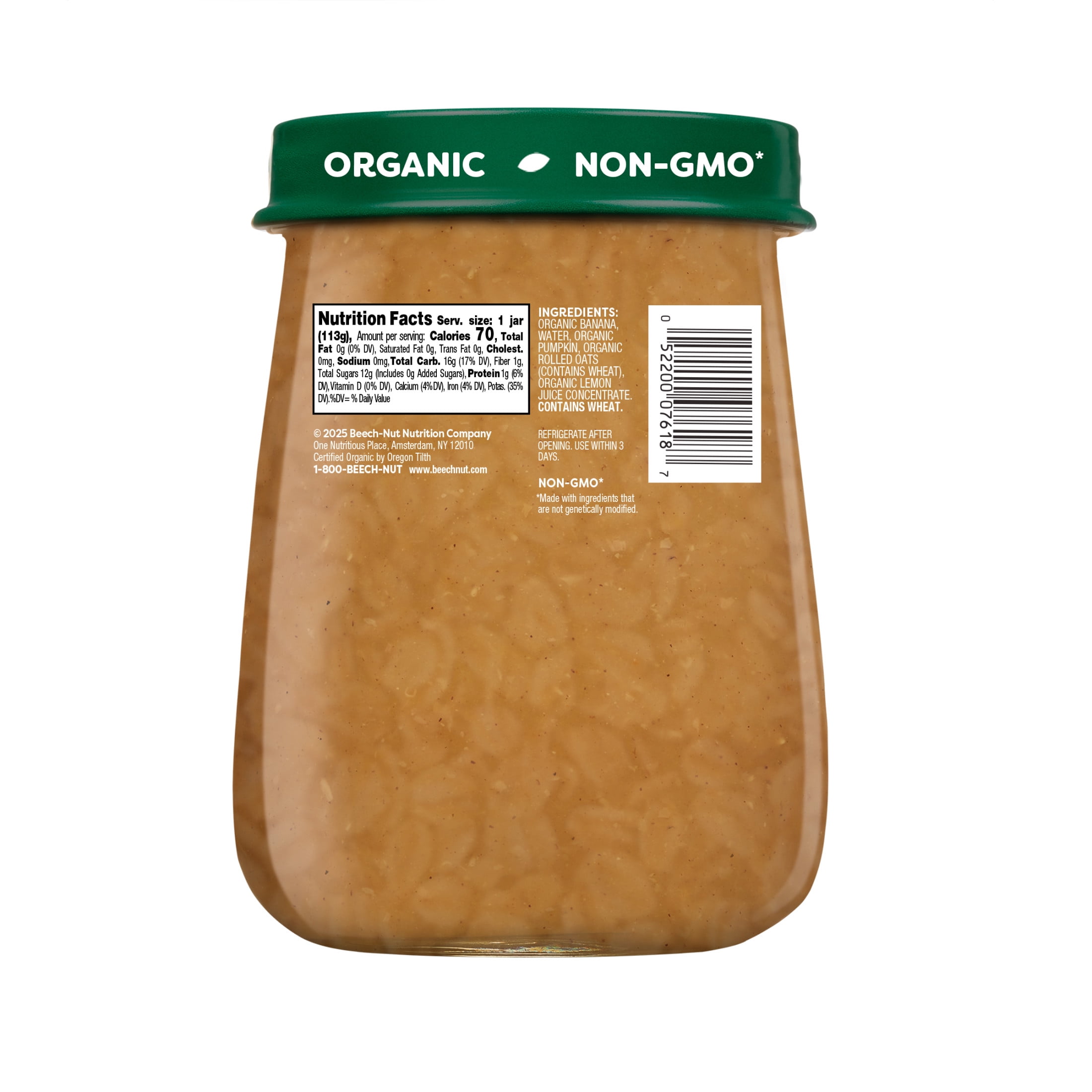 Beech-Nut Organics Stage 3 Organic Baby Food, Banana Pumpkin & Oats, 4 oz Jar (10 Pack)